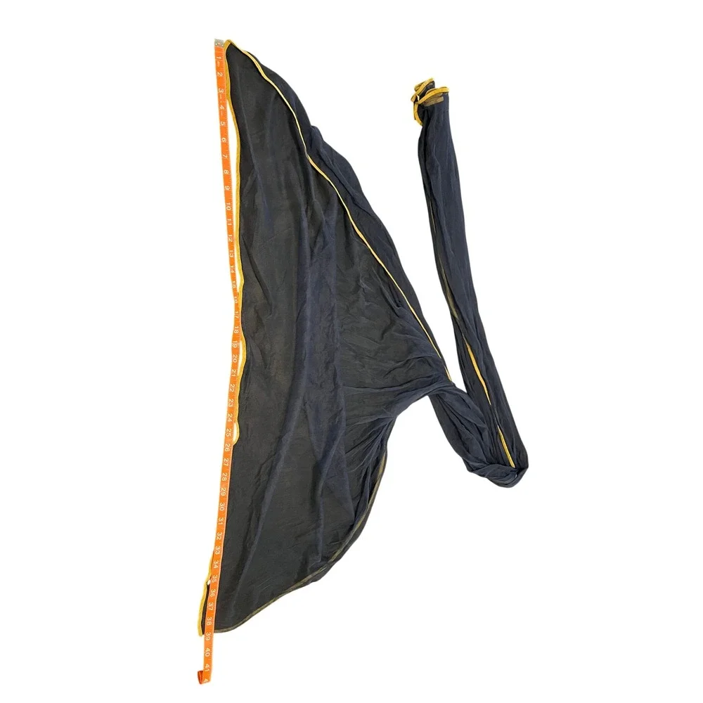 Navy Blue Sheer Net Dupatta Scarf with Yellow Border Trim‎ 80x40